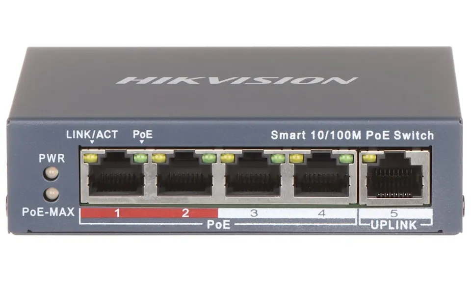 Hikvision DS-3E1105P-EI/M - Smart managed switch 4x 100TX PoE + 1x 100TX uplink, 45W, Super PoE