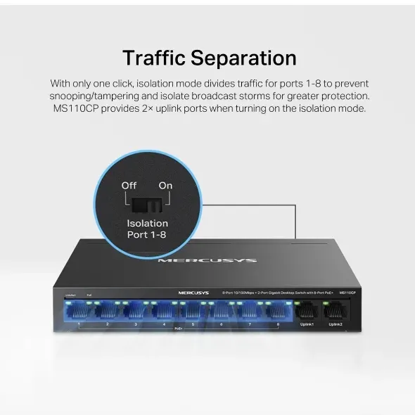 Mercusys MS110CP 8portový 10/100 Mb/s + 2portový gigabitový stolní switch s 8 po