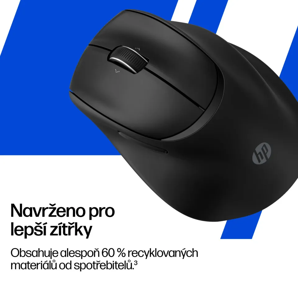 HP Bezdrátová myš HP 720M Tilt Ergonomic Mouse, USB, Bluetooth, 6000 dpi, ergonomická, černá, plné nabití za 3min.