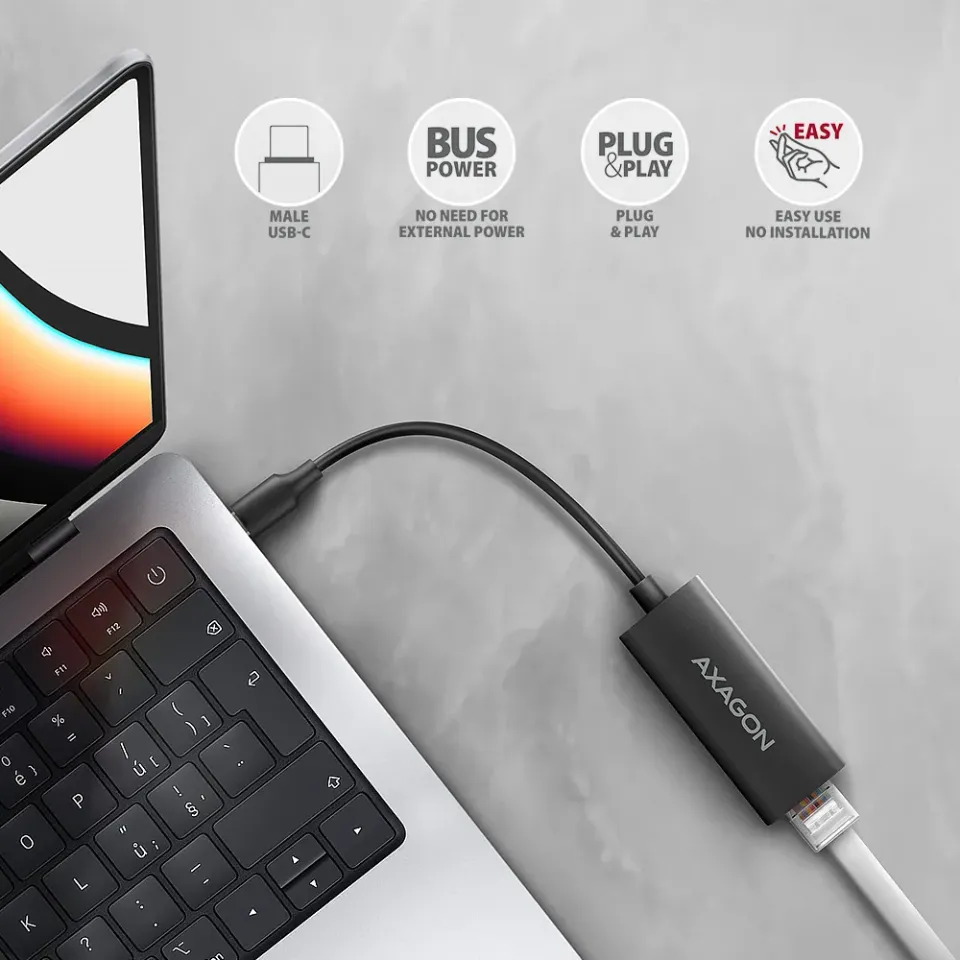 AXAGON ADE-ARC, USB-C 3.2 Gen 1 - Gigabit Ethernet síťová karta, Realtek 8153, a