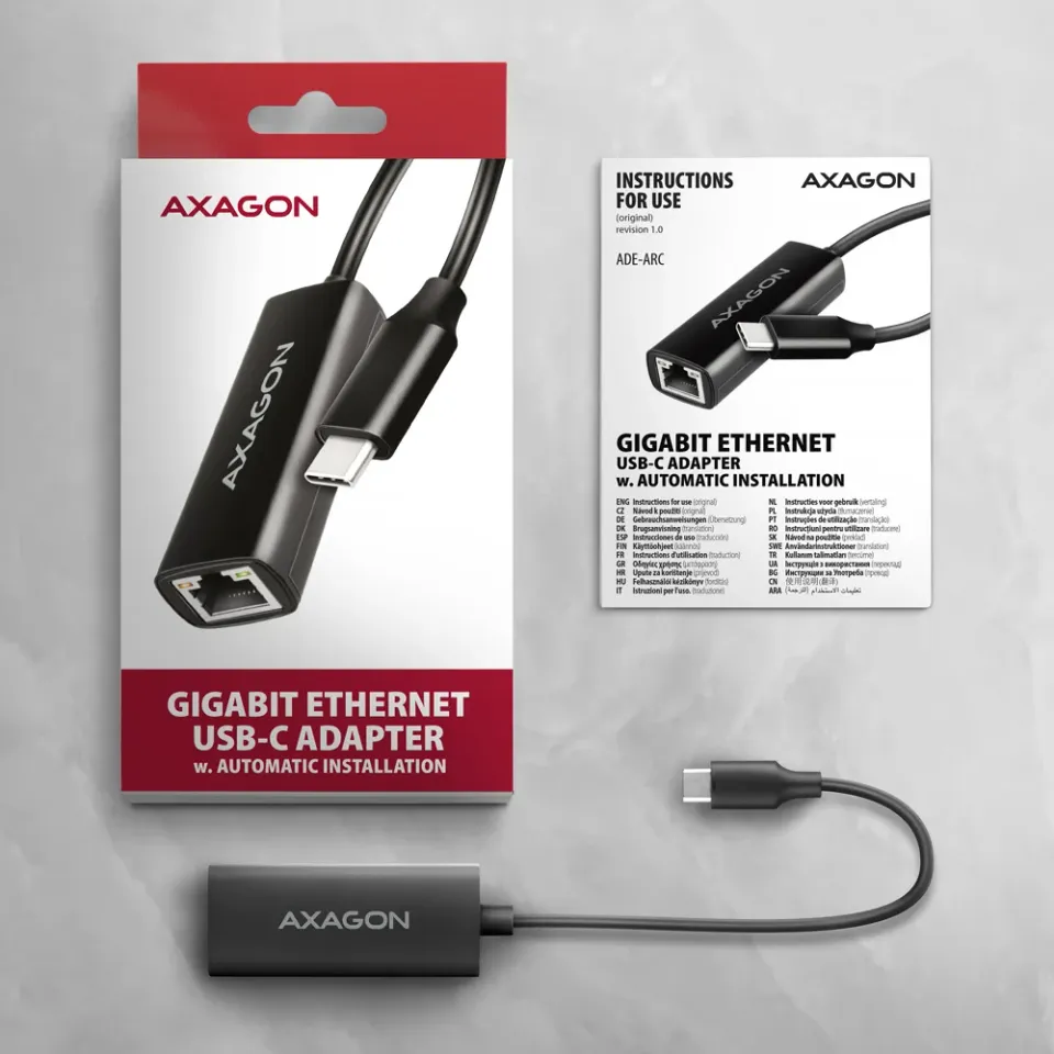 AXAGON ADE-ARC, USB-C 3.2 Gen 1 - Gigabit Ethernet síťová karta, Realtek 8153, a