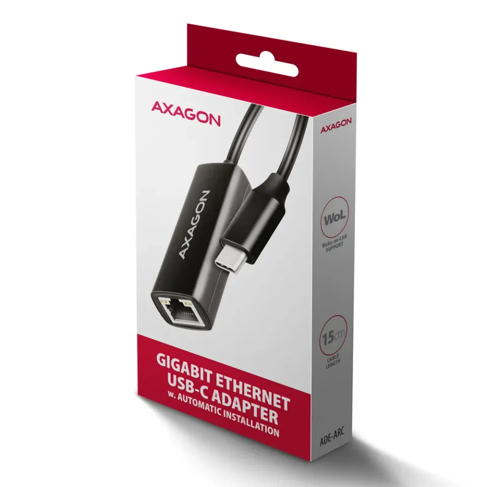 AXAGON ADE-ARC, USB-C 3.2 Gen 1 - Gigabit Ethernet síťová karta, Realtek 8153, a