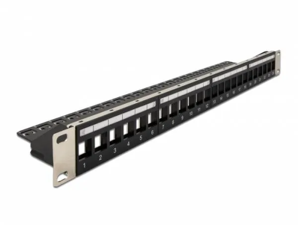 Delock 19” Keystone Patch Panel 24 Portů naklápěcích černý (66865)