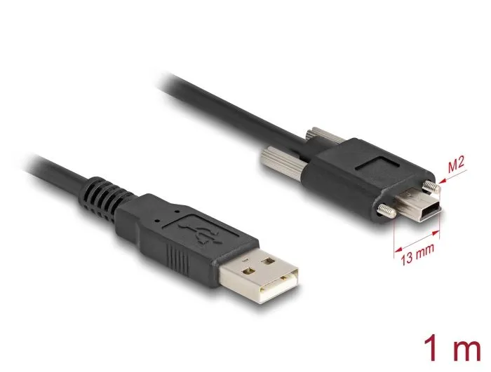 Delock Kabel ze zástrčky USB 2.0 Typ-A na zástrčku Typ Mini-B, se šrouby, 1 m, č