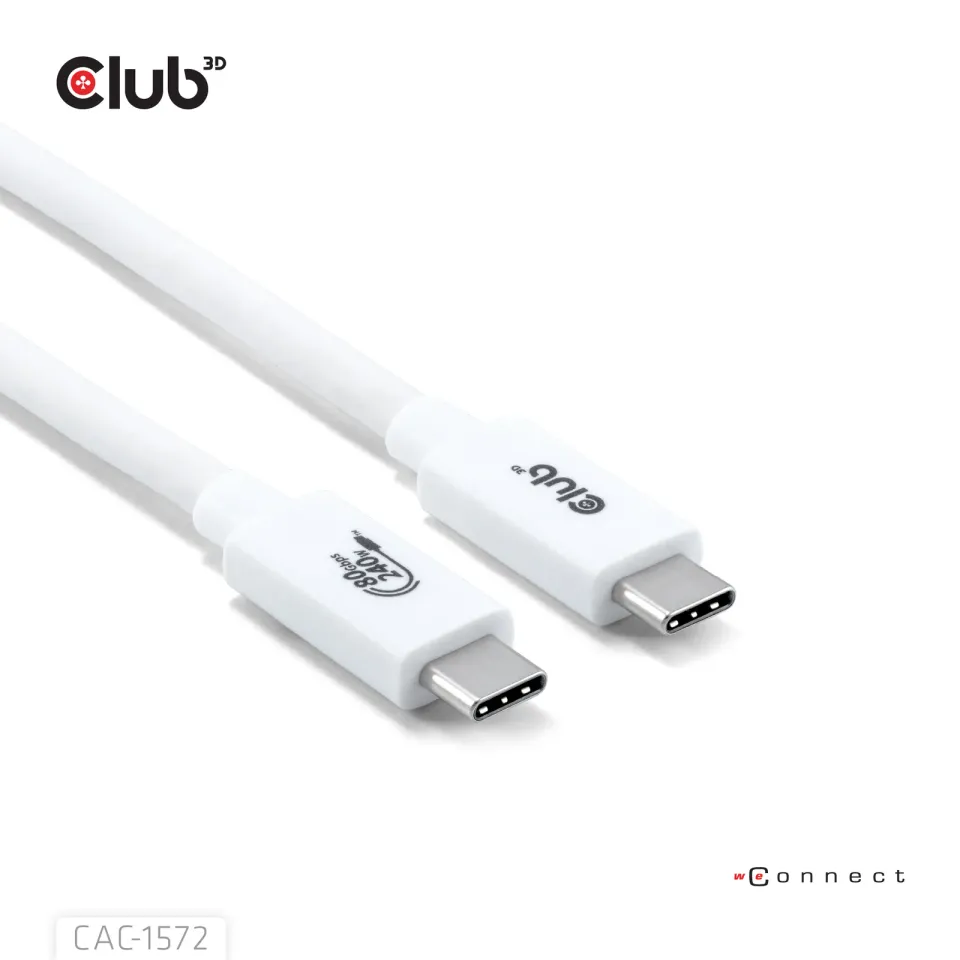 Club3D Kabel USB4 Typ-C, 80Gbps, Certifikovaný kabel, 4K540Hz, 8K240Hz, 16K60Hz, PD 240W, 1.2m, bílá