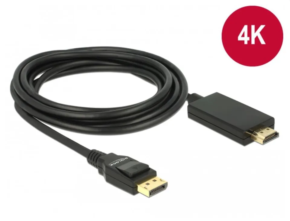 Delock Kabel Displayport 1.2 samec > High Speed HDMI-A samec pasivní 4K 3 m čern