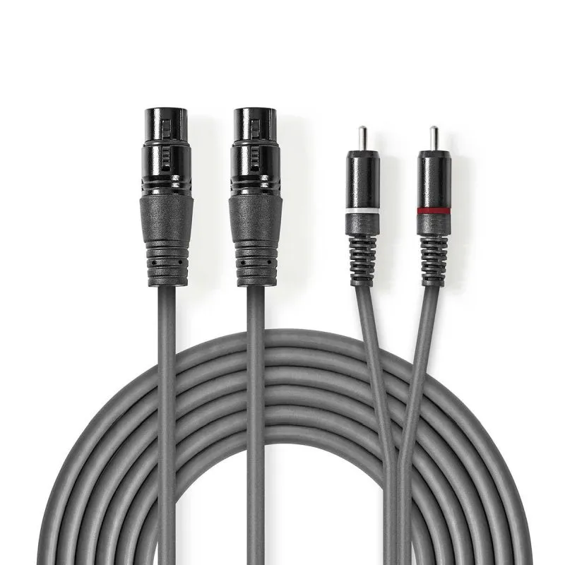 Nedis COTH15230GY15 - XLR Audiokabel | 2x XLR 3pinová Zásuvka – 2x RCA Zástrčka