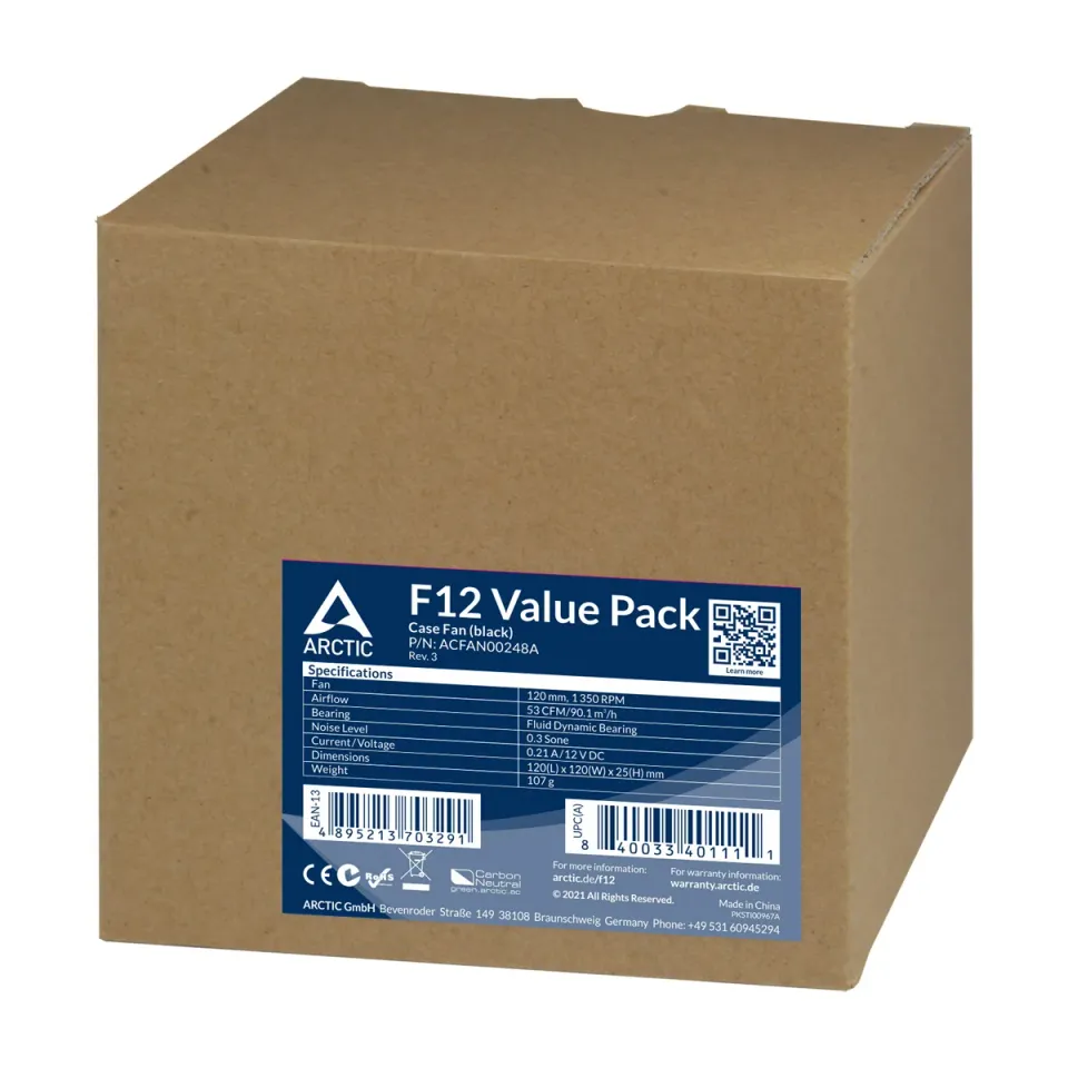 ARCTIC F12 Value Pack (Black) - ARCTIC F12 Case Fan - 120mm case fan low noise - Pack of 5pcs