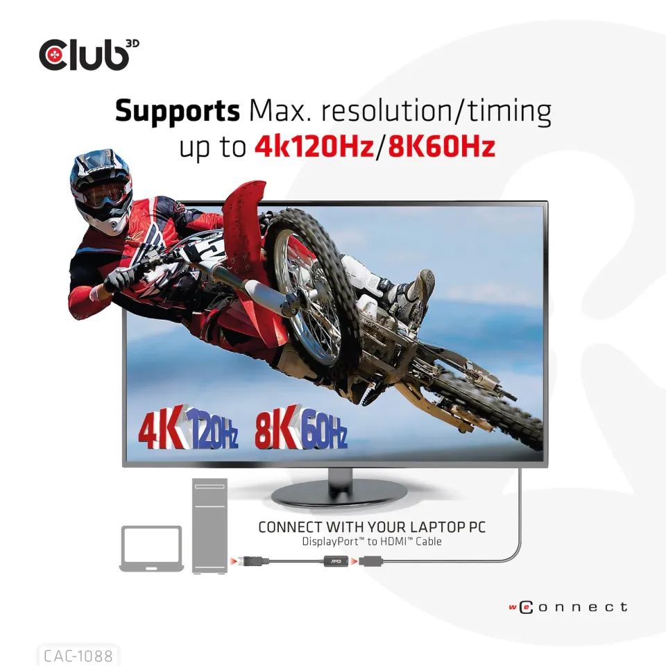 Club3D Adaptér aktivní DisplayPort 1.4 na HDMI 4K120Hz/8K60Hz HDR (M/F), černá