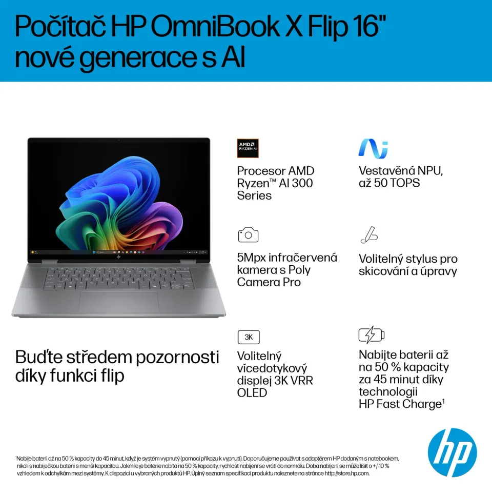 HP Omnibook X Flip/16-ar0433nc/AI7-350/16"/2880x1800/T/32GB/1TB/AMD int/W11H/Gray/2R NBD