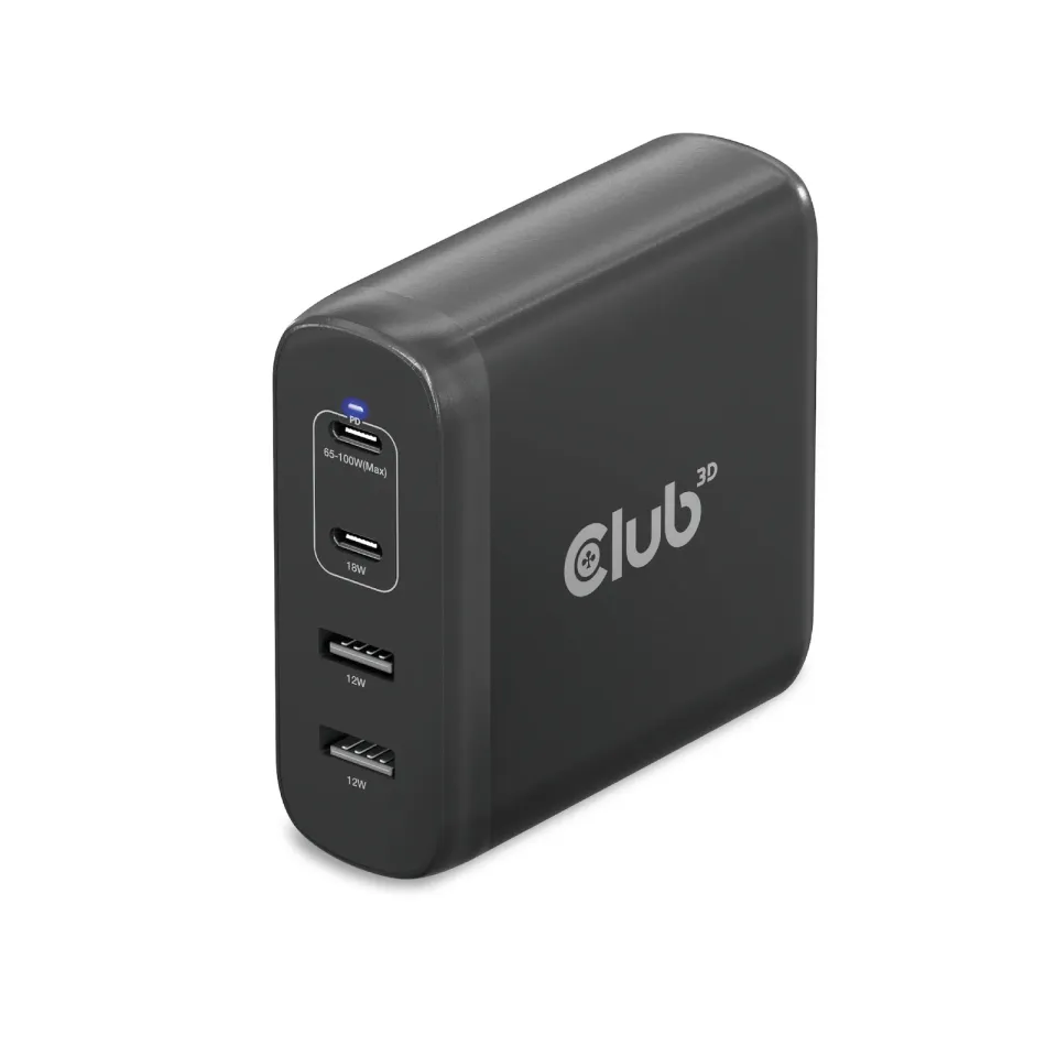 Club3D cestovní nabíječka 100W GAN technologie, 2xUSB-A a 2xUSB-C, PD 3.0 Support