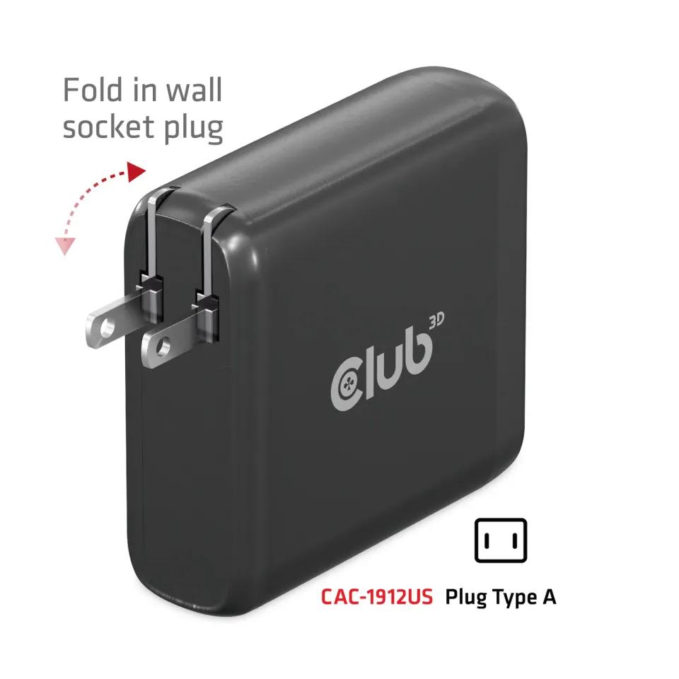 Club3D cestovní nabíječka 100W GAN technologie, 2xUSB-A a 2xUSB-C, PD 3.0 Support
