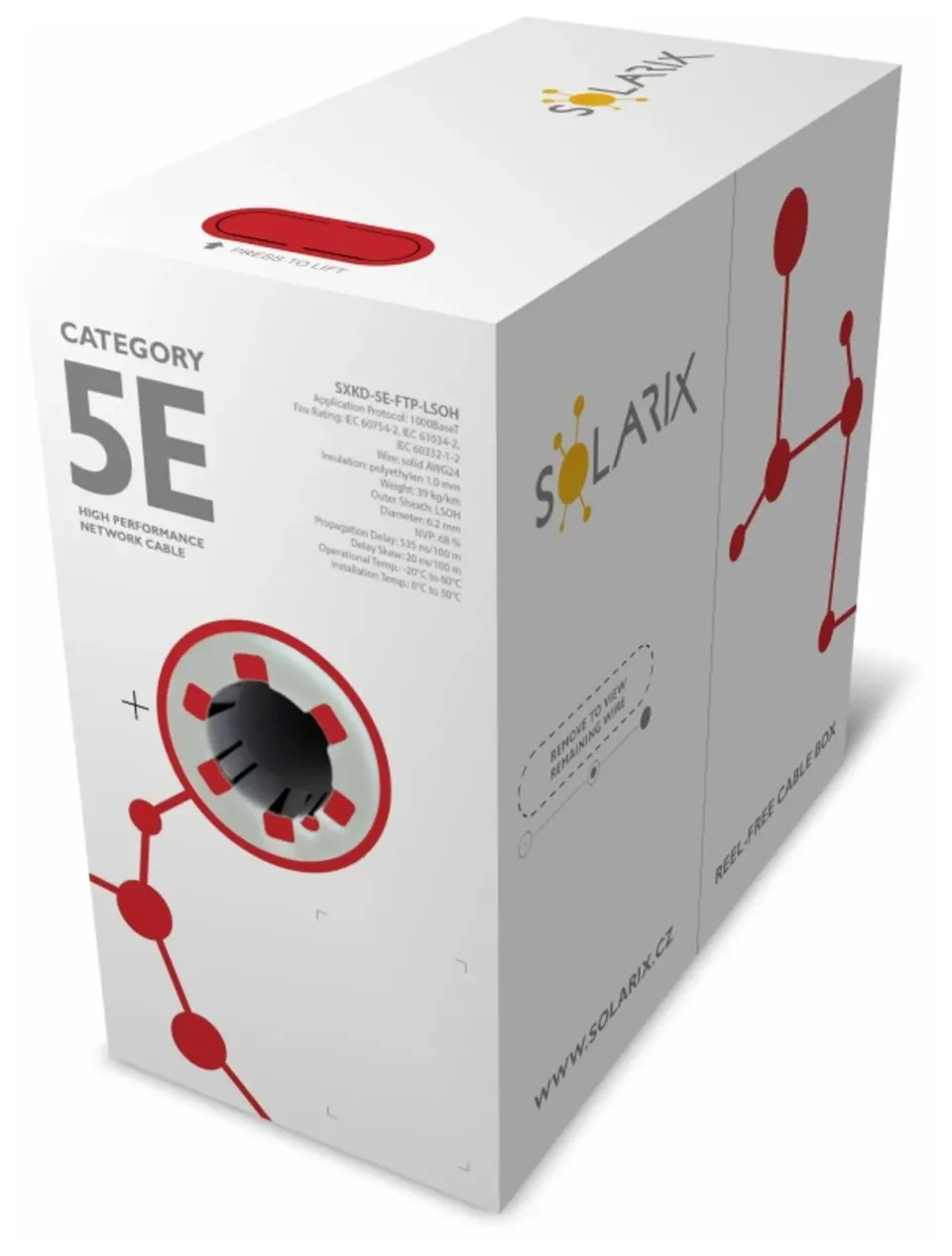 Instalační kabel Solarix FTP, Cat5E, drát, LSOH, box 305m SXKD-5E-FTP-LSOH