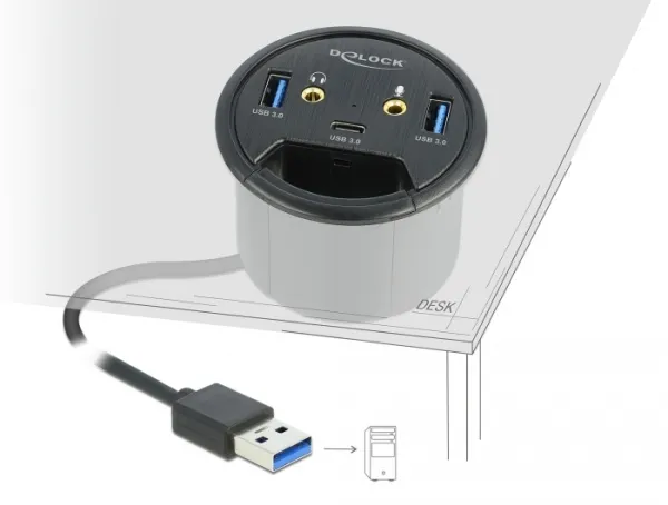Delock Tříportový stolní rozbočovač USB 1 x USB Type-C a 2 x USB Typu-A + porty