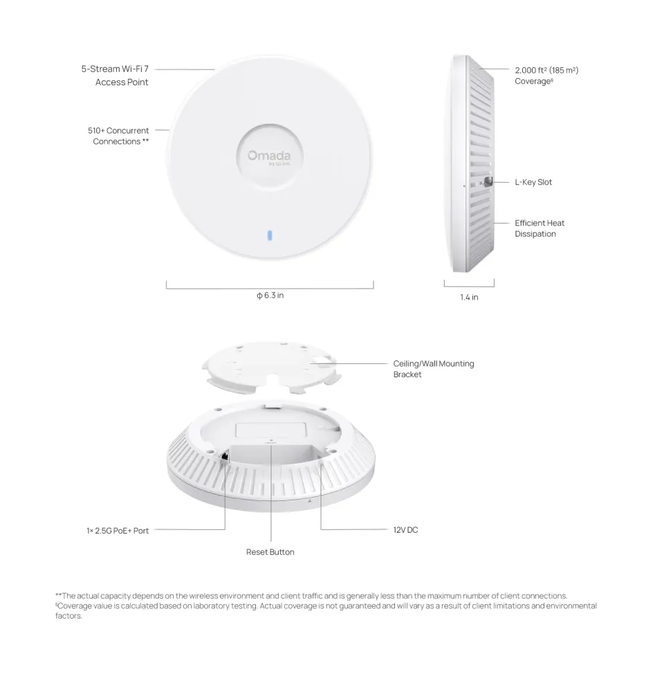 TP-Link EAP727 OMADA WiFi7 AP (BE5000,2,4GHz/5GHz,1x2,5GbELAN,1xPoE+)