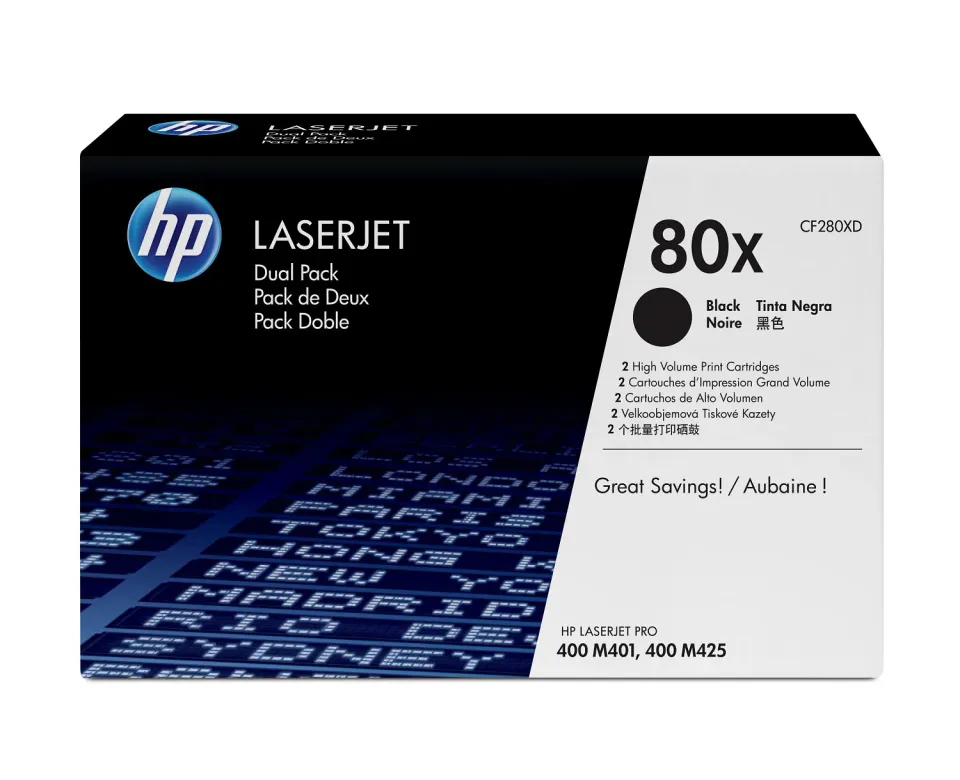 HP CF280XD = 2pack (= 2x CF280X) černý toner č.80X velký 2x6900str. (pro LJ PRO 400, M401, M425, black)