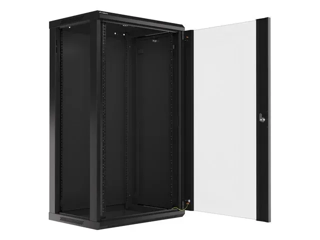 LANBERG 19" RACKOVÁ SKŘÍŇ PRO MONTÁŽ NA STĚNU 22U/600X450 (FLAT PACK) S PROSKLENÝMI DVEŘMI ČERNÁ V2