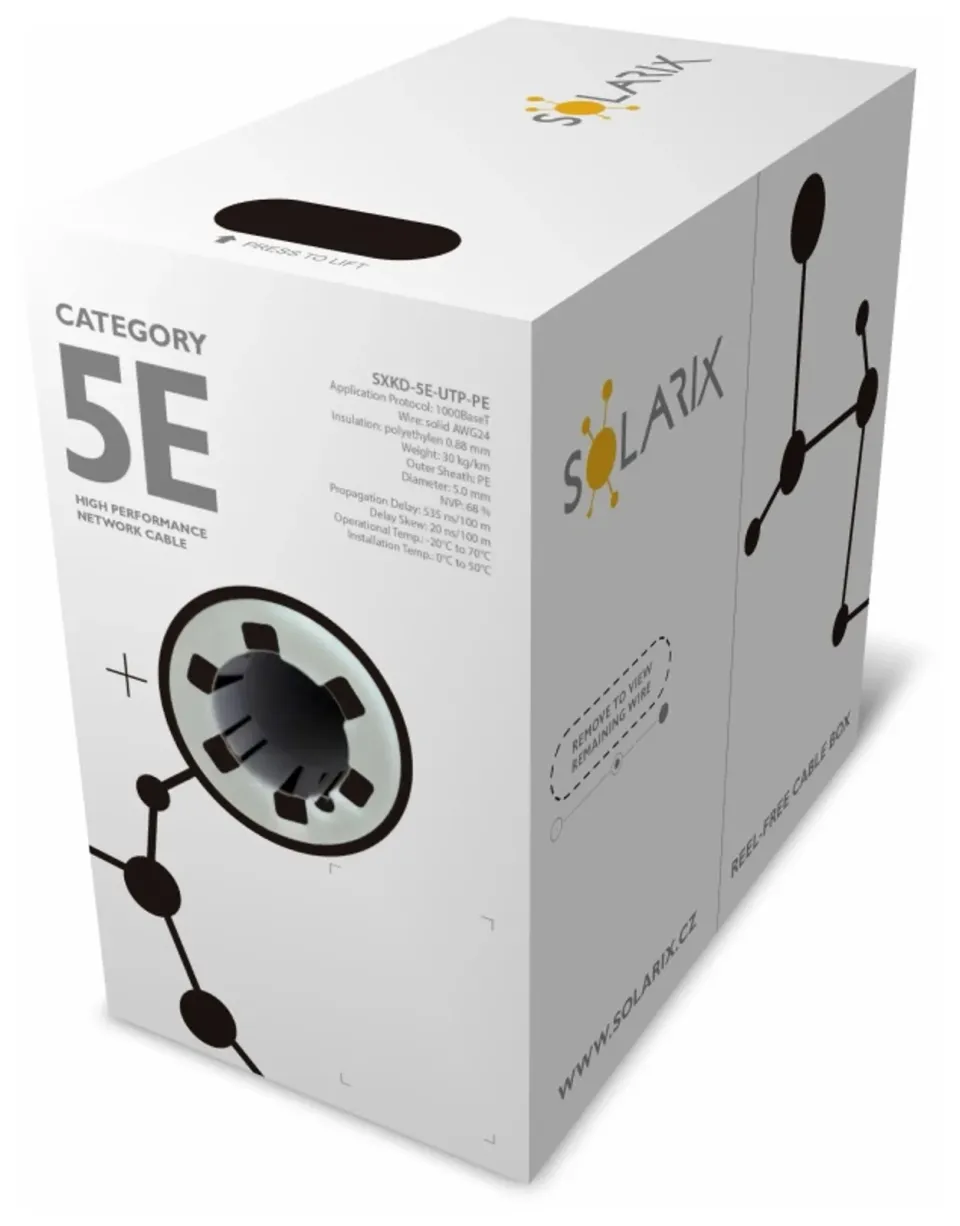 Instalační kabel Solarix venkovní UTP, Cat5E, drát, PE, box 305m SXKD-5E-UTP-PE