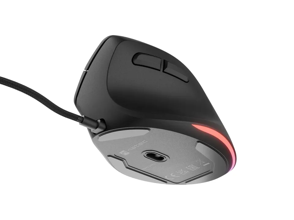 Vertikální myš Natec CRAKE 2 PRO/Vertikální/Optická/Pro praváky/12 400 DPI/Drátové USB-A/Černá