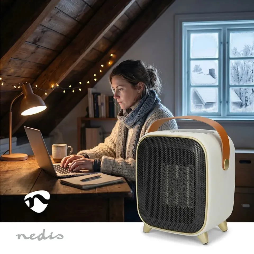 NEDIS keramický horkovzdušný ventilátor PTC/ termostat/ spotřeba 1200 W/ 2 tepelné režimy/ ochrana proti přehřátí