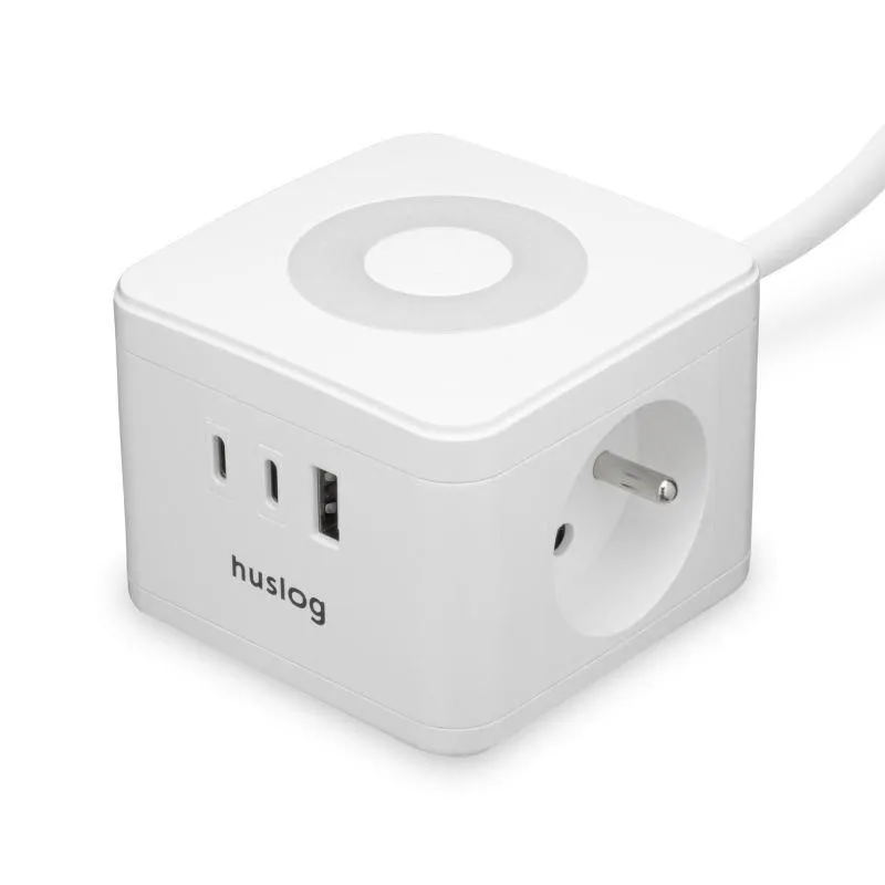 Nabíjecí stanice Huslog 12W 2xzásuvka, 2xUSB-C, 1xUSB bílá
