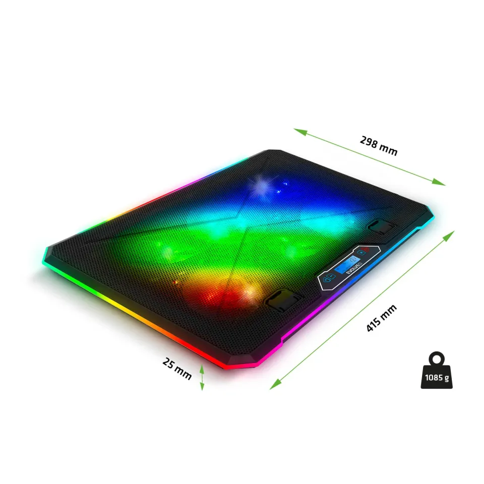 EVOLVEO Ania 9RGB, chladící podložka pod notebook, 6x ventilátor, RGB podsvícení