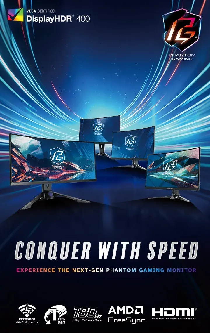 Phantom Gaming by Asrock monitor PG25FFT 24,5"/IPS/1920x1080/180Hz/300cd/m2/1ms/HDMI/DP/speaker