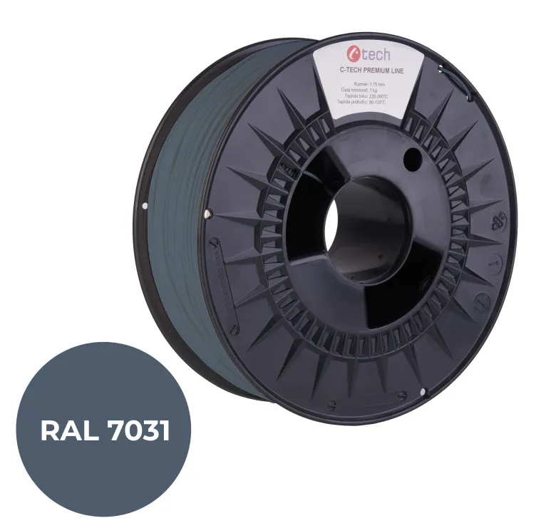 C-TECH tisková struna PREMIUM LINE ( filament ) , PLA, šedomodrá, RAL7031, 1,75m