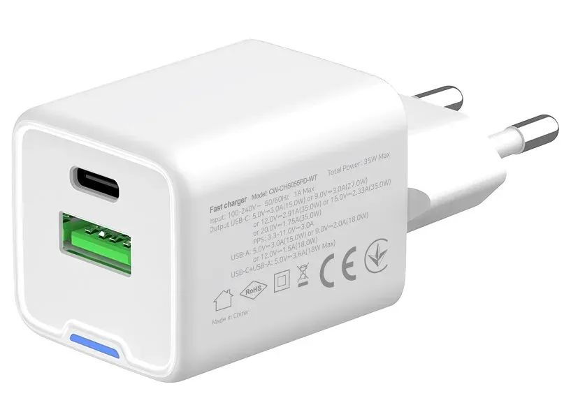 COLORWAY 1x USB-C/ síťová nabíječka/ GaN/ PD/ PPS/ QC/ 35W/ Včetně 100cm kabelu/ Bílá