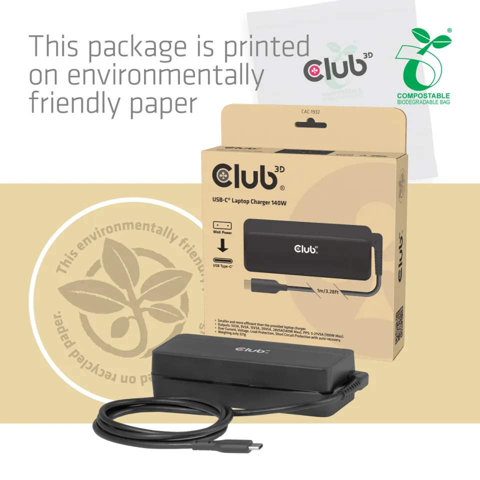Club3D Nabíječka pro notebook, USB-C, 140W, 1m