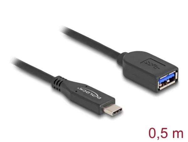 Delock Koaxiální kabel USB 10 Gbps, ze zástrčky USB Type-C na zásuvku Typ-A, dél