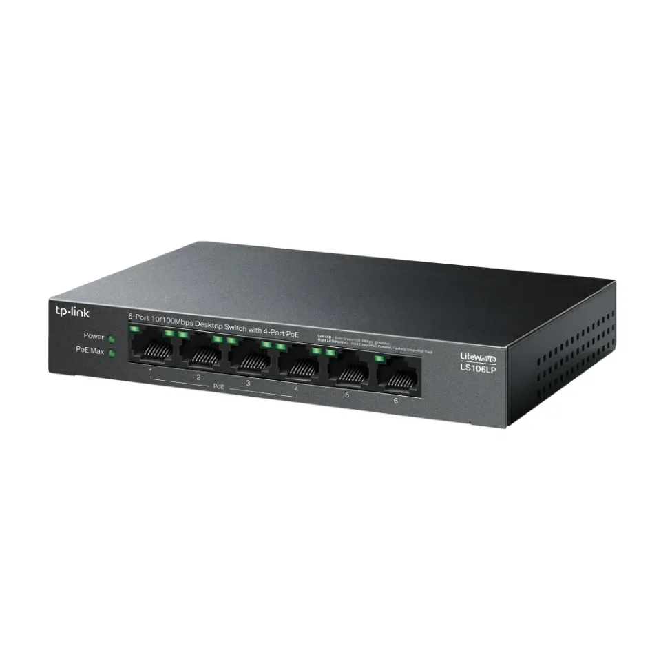 TP-Link LiteWave switch LS106LP (6x100Mb/s, 4xPoE, 41W, fanless)