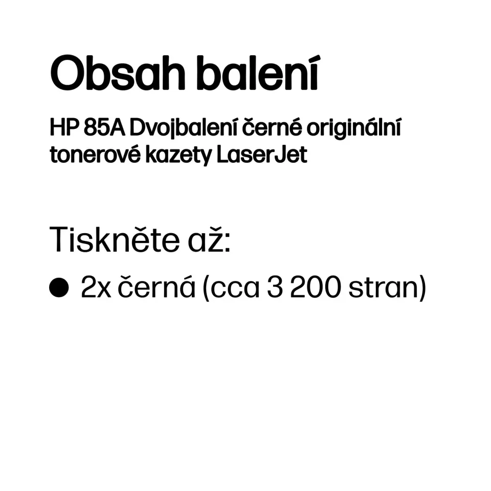HP CE285AD sada originálních tonerů černých = 2pack (= 2x CE285A) černý toner 85A black cca 1600 stran (pro LJ P1102, P1102w, M1212nf, M1132) černý