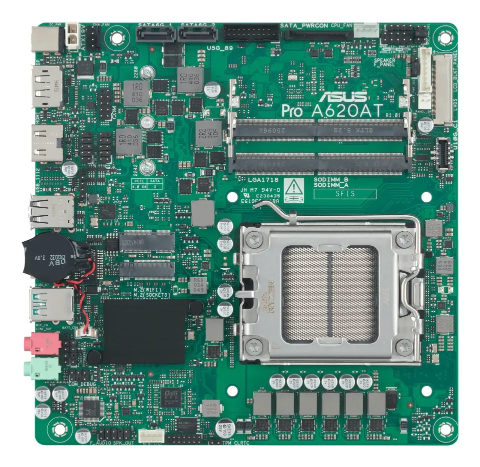 ASUS MB Sc AM5 PRO A620AT-CSM, AMD A620A, 2xDDR5 SODIMM, 1xHDMI, 1xDP, 1xLVDS, Thin Mini-ITX