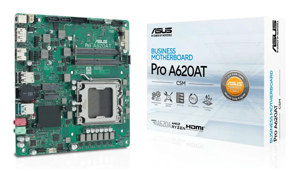 ASUS MB Sc AM5 PRO A620AT-CSM, AMD A620A, 2xDDR5 SODIMM, 1xHDMI, 1xDP, 1xLVDS, Thin Mini-ITX