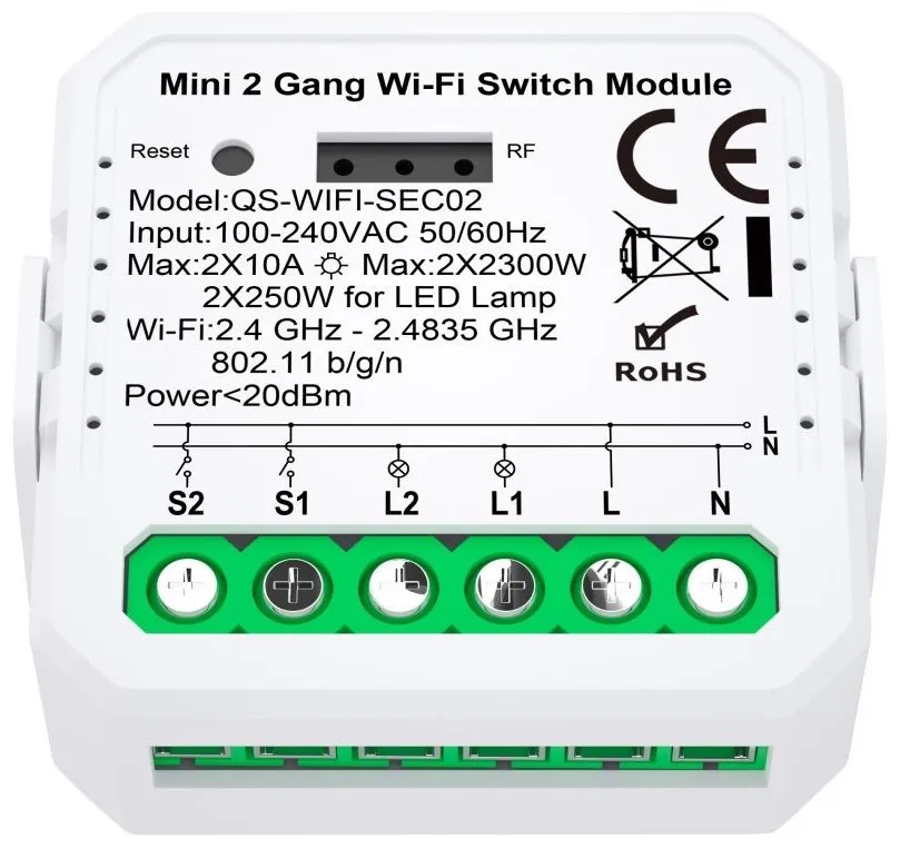 IMMAX NEO LITE SMART kontroler V7, 2-tlačítkový Wi-Fi, TUYA