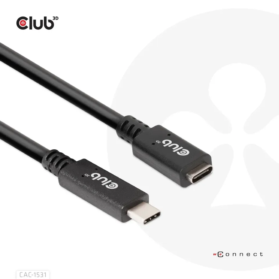 Club3D Prodlužovací kabel USB-C, 5Gbps, 60W(20V/3A), 4K60Hz (M/F), 1m
