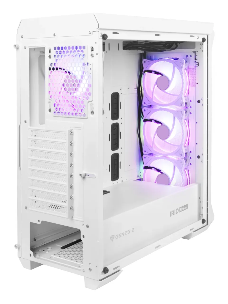 Počítačová skříň Genesis IRID 505 ARGB V2/Midi Tower/Transpar./Bílá