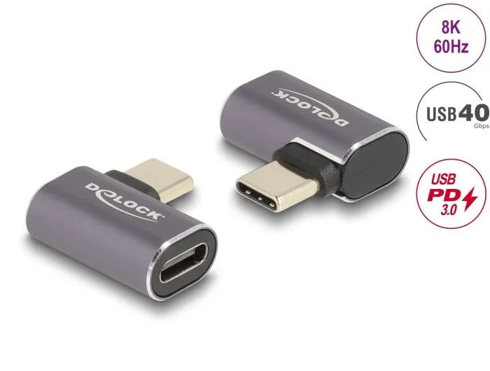 Delock USB Adaptér 40 Gbps USB Type-C PD 3.0 100 W samec na samice pravoúhlý lev