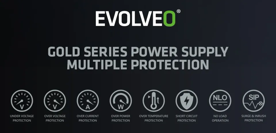 EVOLVEO G650 zdroj 650W, 80+ GOLD, ATX 3.1, PCIe 5.1, aPFC, 140mm ventilátor, mo