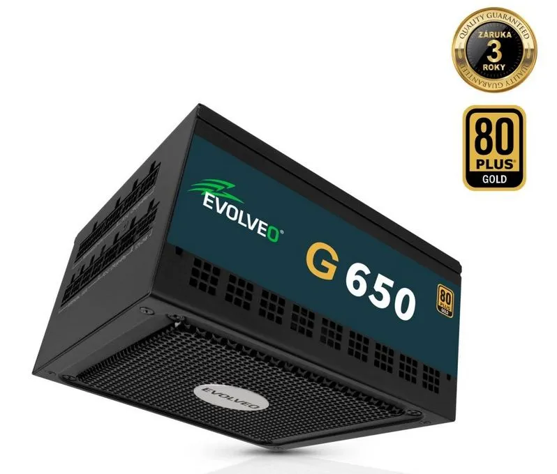 EVOLVEO G650 zdroj 650W, 80+ GOLD, ATX 3.1, PCIe 5.1, aPFC, 140mm ventilátor, mo (G650-BK)
