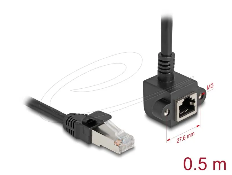 Delock Síťový prodlužovací kabel ze zástrčky RJ45 na zásuvku RJ45, úhlový, 90°,