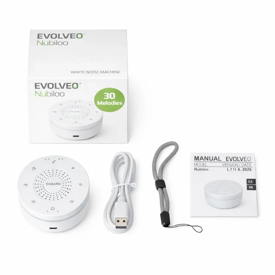 EVOLVEO Nubiloo – uspávací modul s bílým šumem, ukolébavkami a barevným světlem