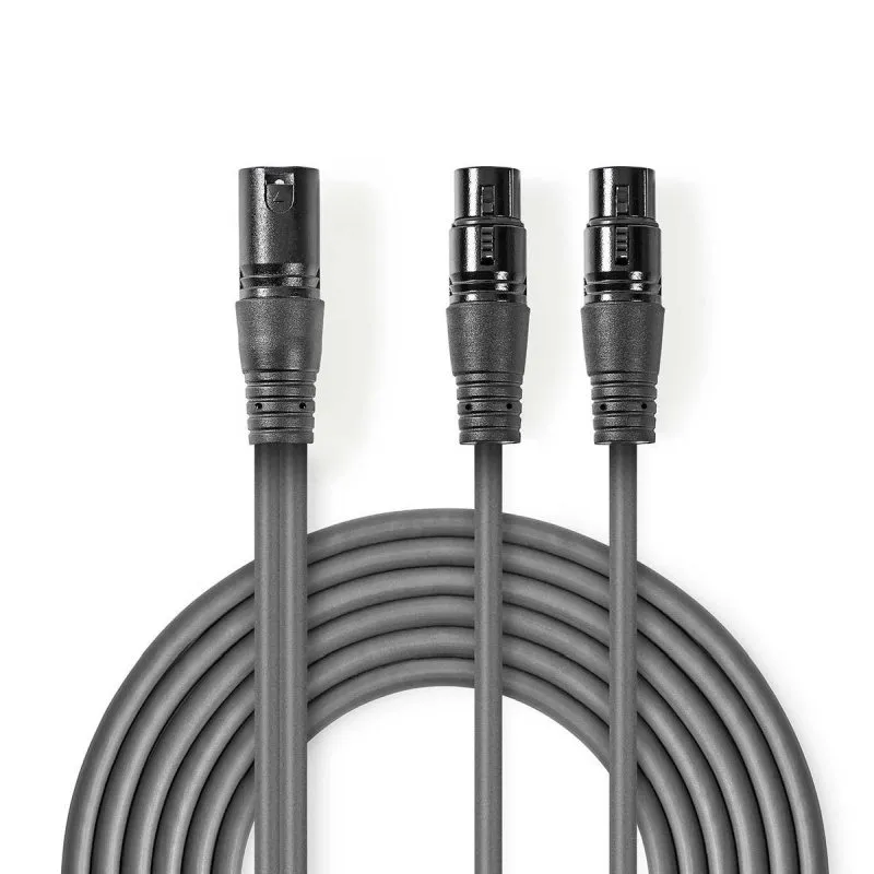 Nedis COTH15025GY15 - Vyvážený XLR Audiokabel | XLR 3pinová Zástrčka – 2x XLR 3p