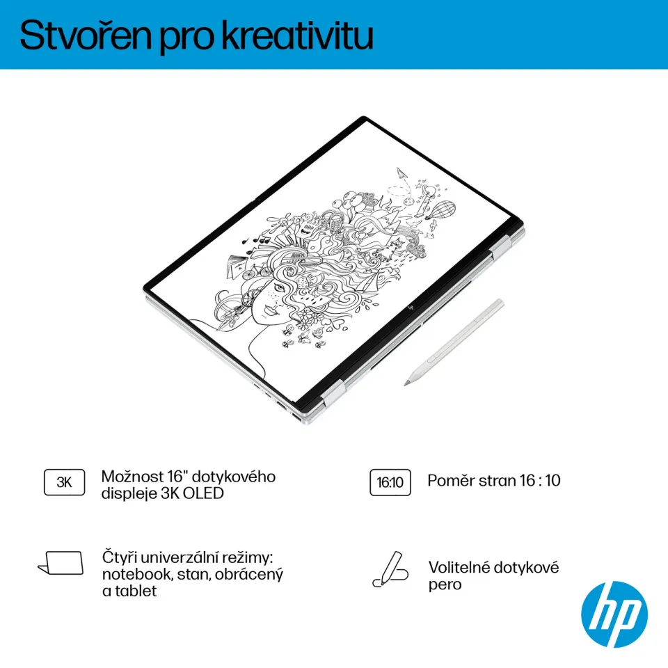 NTB HP OmniBook X Flip NG 16-as0000nc, Ultra 5-226V, Touch/16" 2K OLED, 16GB LPDDR5X, 1TB, Win 11,Stylus, 2Y On-site