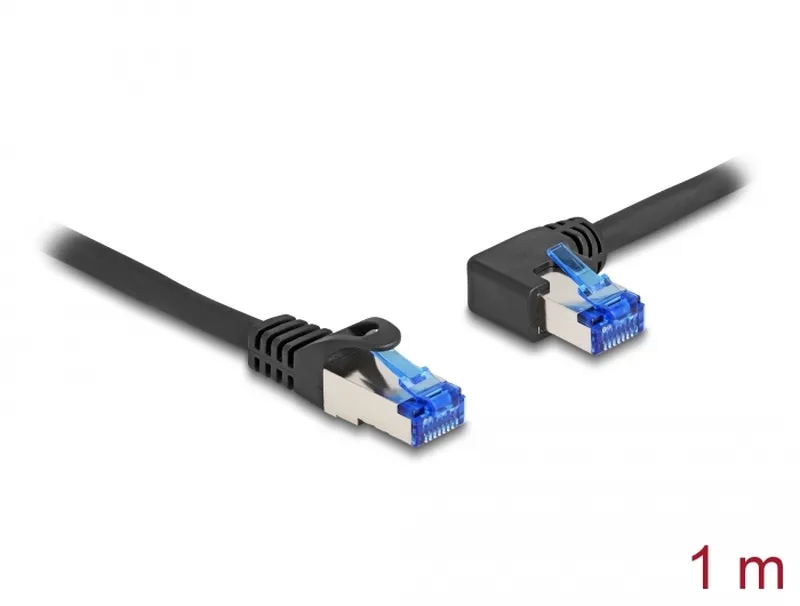 Delock Síťový kabel rozhraní RJ45 Cat.6A, S/FTP, přímý / levý pravoúhlý, 1 m, če