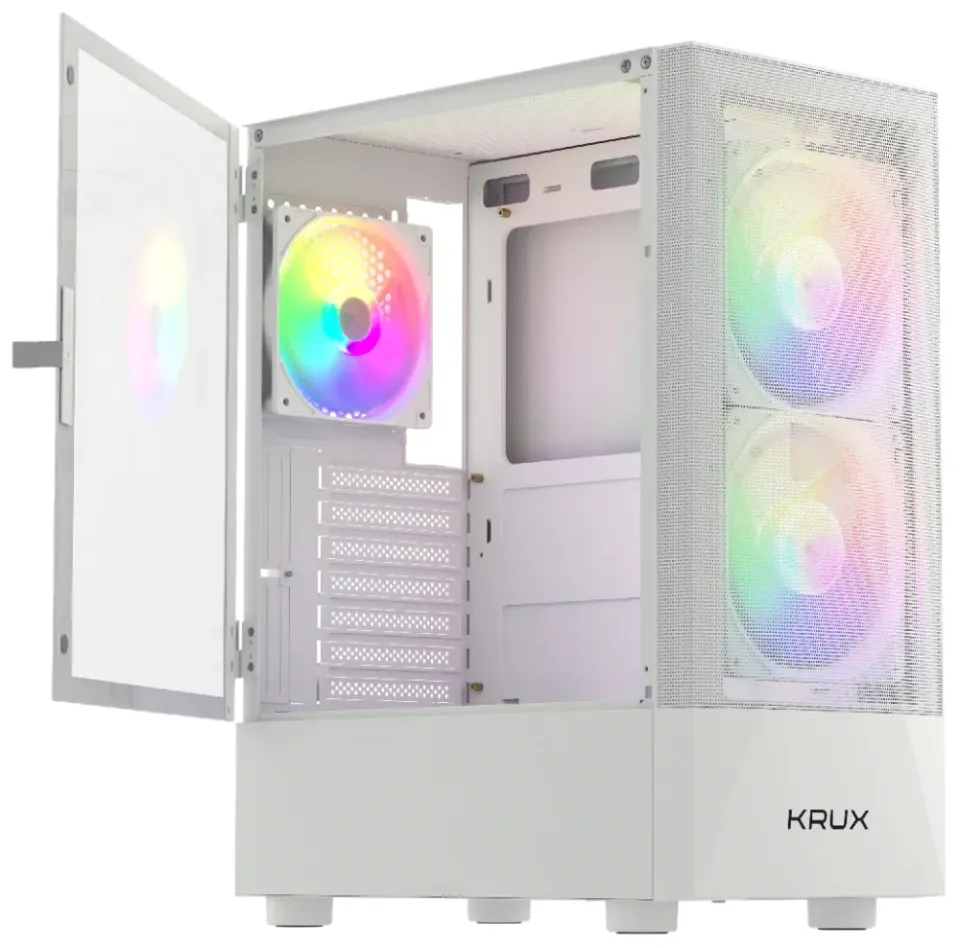Krux skříň Vako RGB/ ATX / 2x140mm RGB fan / 1x120mm RGB fan / 2xUSB 2.0 / USB 3.0 / bílá