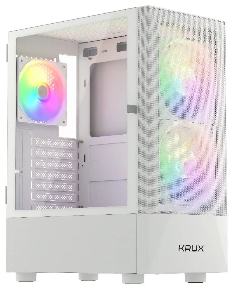 Krux skříň Vako RGB/ ATX / 2x140mm RGB fan / 1x120mm RGB fan / 2xUSB 2.0 / USB 3.0 / bílá