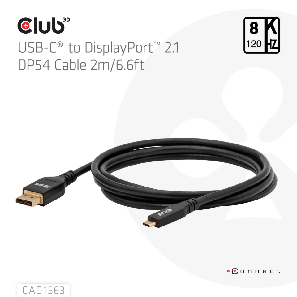 Club3D Kabel USB-C na DisplayPort 2.1 DP54 Bi-Directional, 8K120Hz, 4K480Hz, 2m