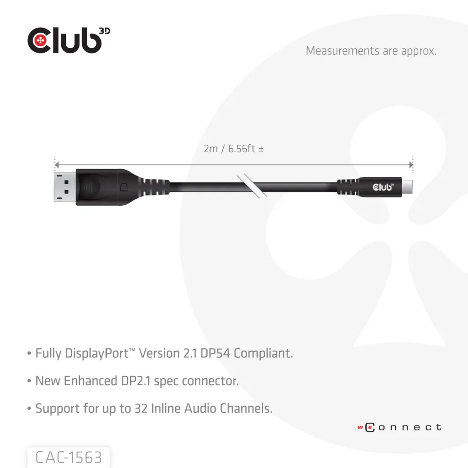 Club3D Kabel USB-C na DisplayPort 2.1 DP54 Bi-Directional, 8K120Hz, 4K480Hz, 2m